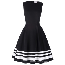 Belle Poque Retro Vintage sem mangas Preto Branco Contraste Cor 1950s 60s Retro Vintage Dress BP000237-1